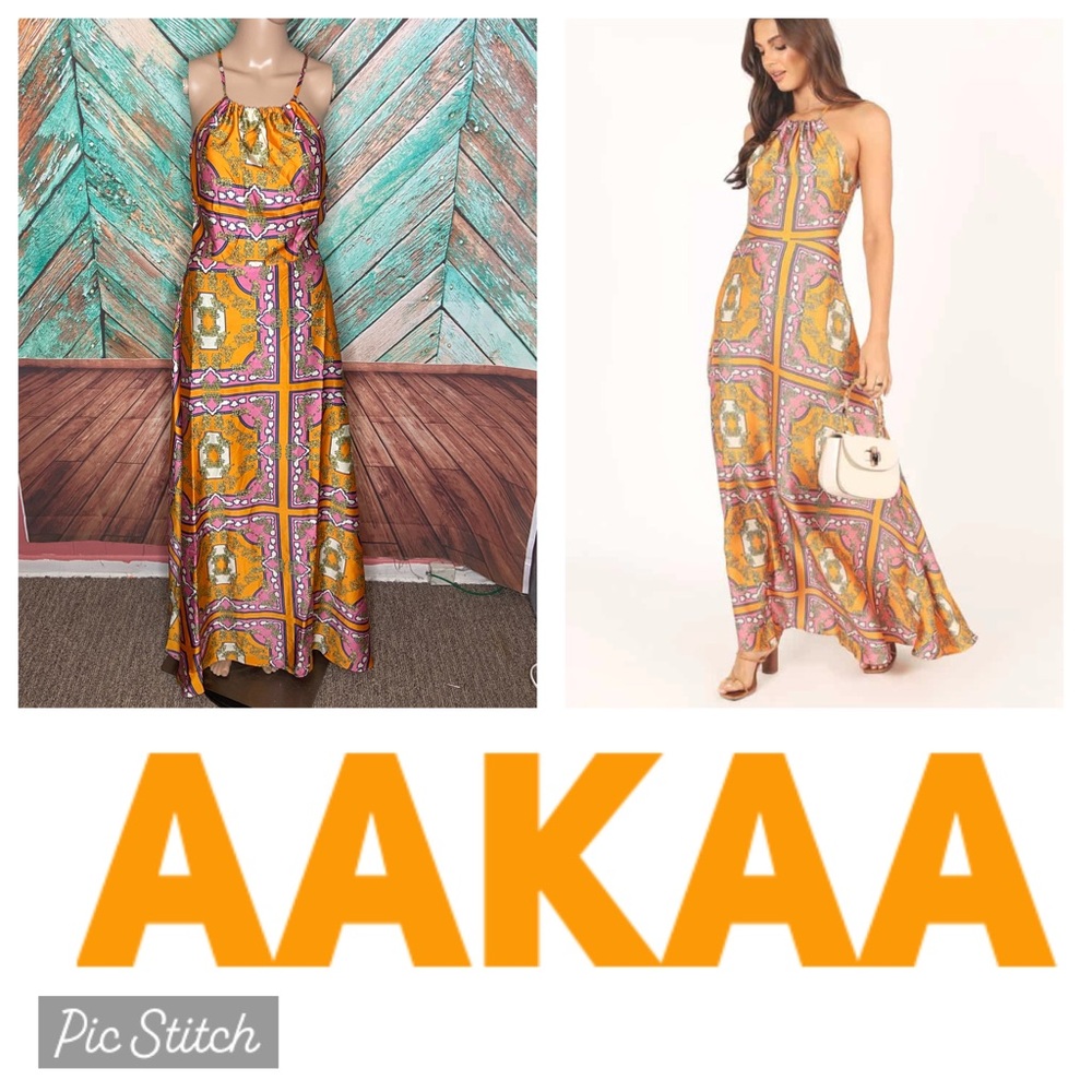 Aakaa Maxi Pink & Orange Graphic Print Adjustable Straps Polyester Maxi Dress
